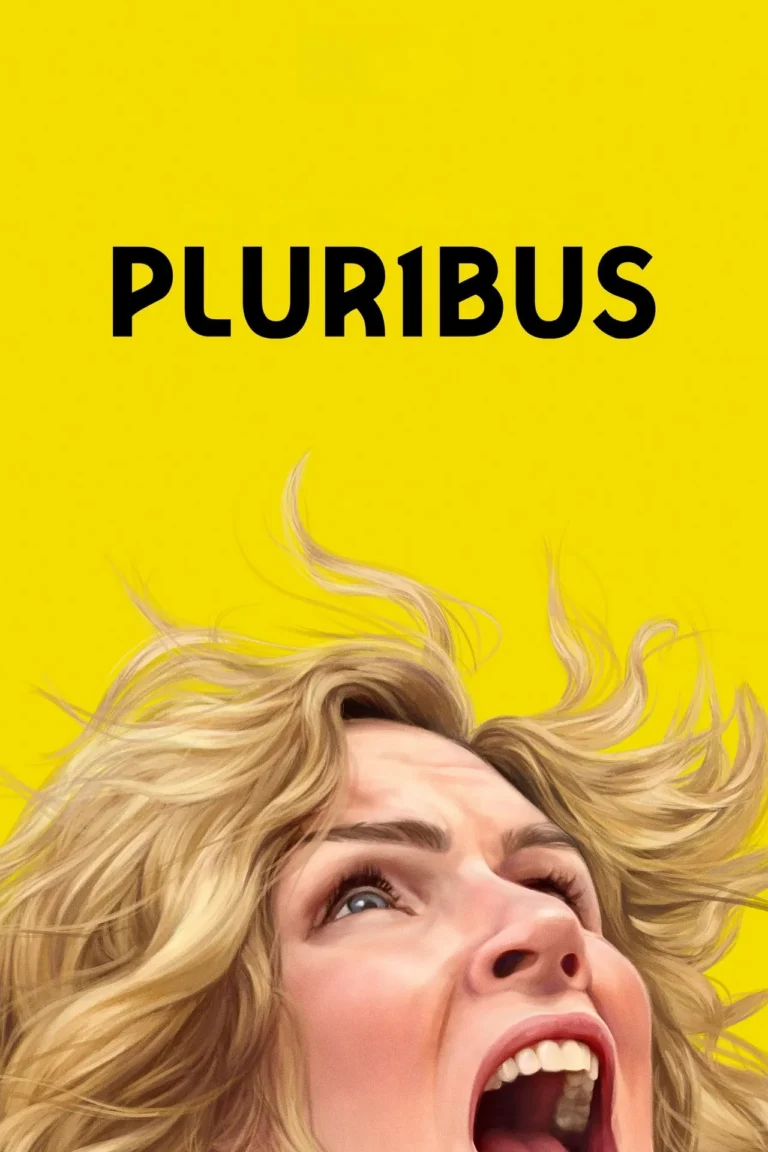 Serieposter: Pluribus — minimalistisch ontwerp met gele achtergrond