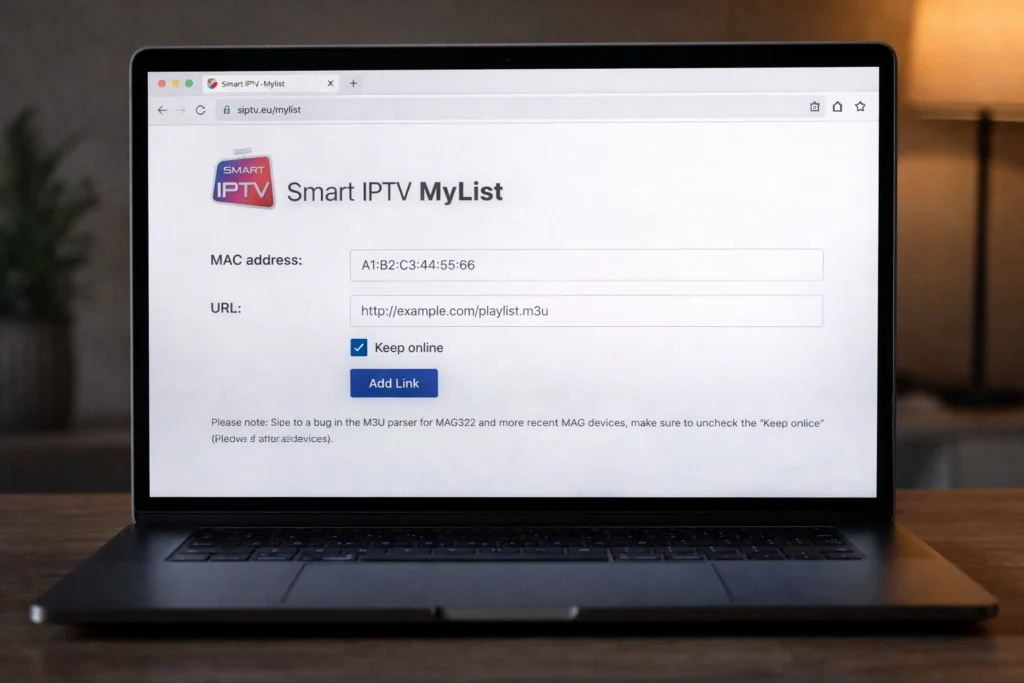 Smart IPTV M3U playlist uploaden via siptv.eu/mylist