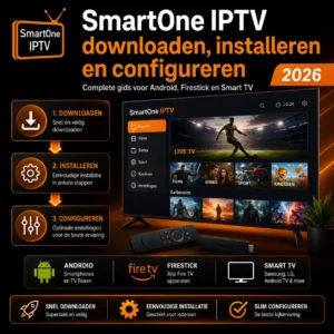 SmartOne IPTV downloaden, installeren en configureren gids 2026 voor Android, Firestick en Smart TV met live tv, films en eenvoudige installatie stappen.